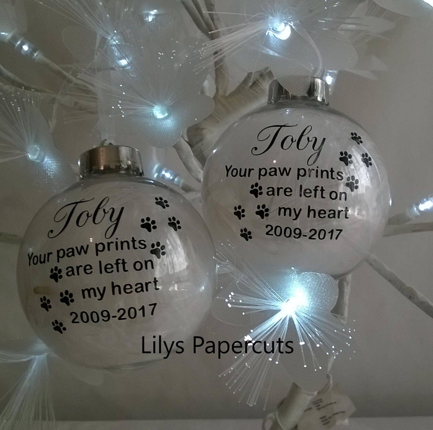 Beloved Pet, Remembrance Bauble, Loved Pet, Paw Prints, Lost Pet, Memorial baubles for dogs, Pet Memorial, Feather Filled - Image 1