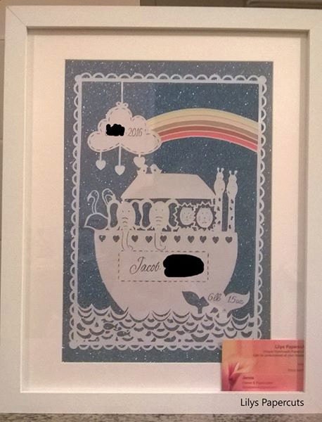 Noah's Ark, Family Christening, Keepsake, Birthday, Nursery, New Baby, Gift, Personalized, Handmade, Wall-Decor, Handcut Papercut, Artwork.