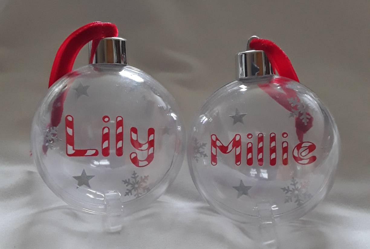 Personalised candy cane Christmas bauble.