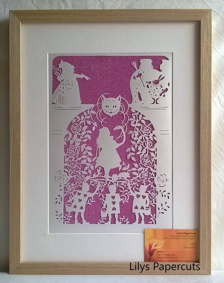 Alice Paint The Roses Red, Fairy Tale, Papercut, Wall-Decor, Handmade, Artwork, Forever Keepsake, Paper, Silhouette.
