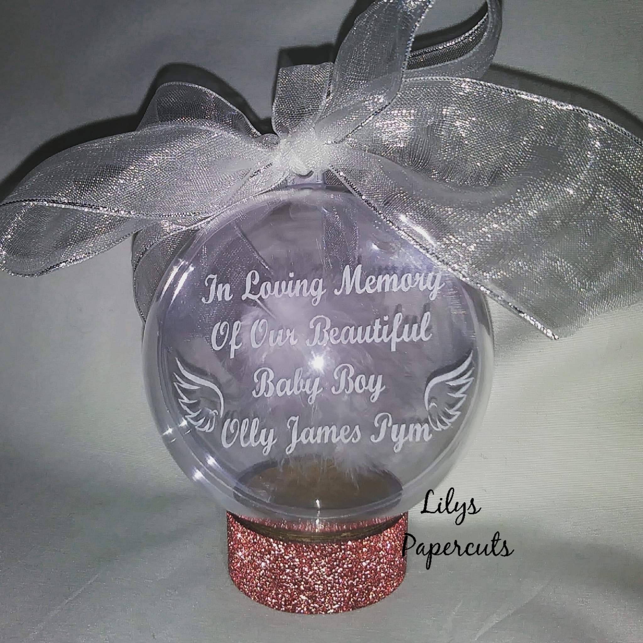 Christmas remembrance bauble, Angel wings, White feathers, Baby loss, Angel baby, Loved one, Christmas tree