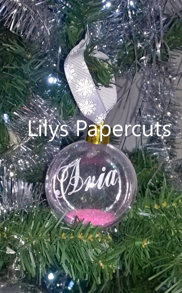 Personalised Christmas Bauble, Remembrance, Glitter, Ribbon, Bespoke, Handmade, Papercut, Decoration, Tree Gift, Unique - Thumbnail 3