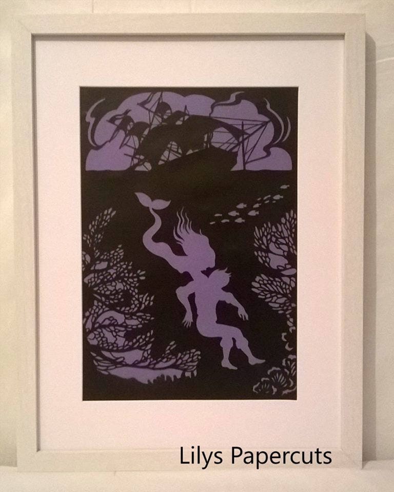 Little Mermaid, Beautiful Gift, Wall-Decor, Fairy Tale, Happy Ever After, Handcut, Framed, Papercut, Artwork. - Thumbnail 2