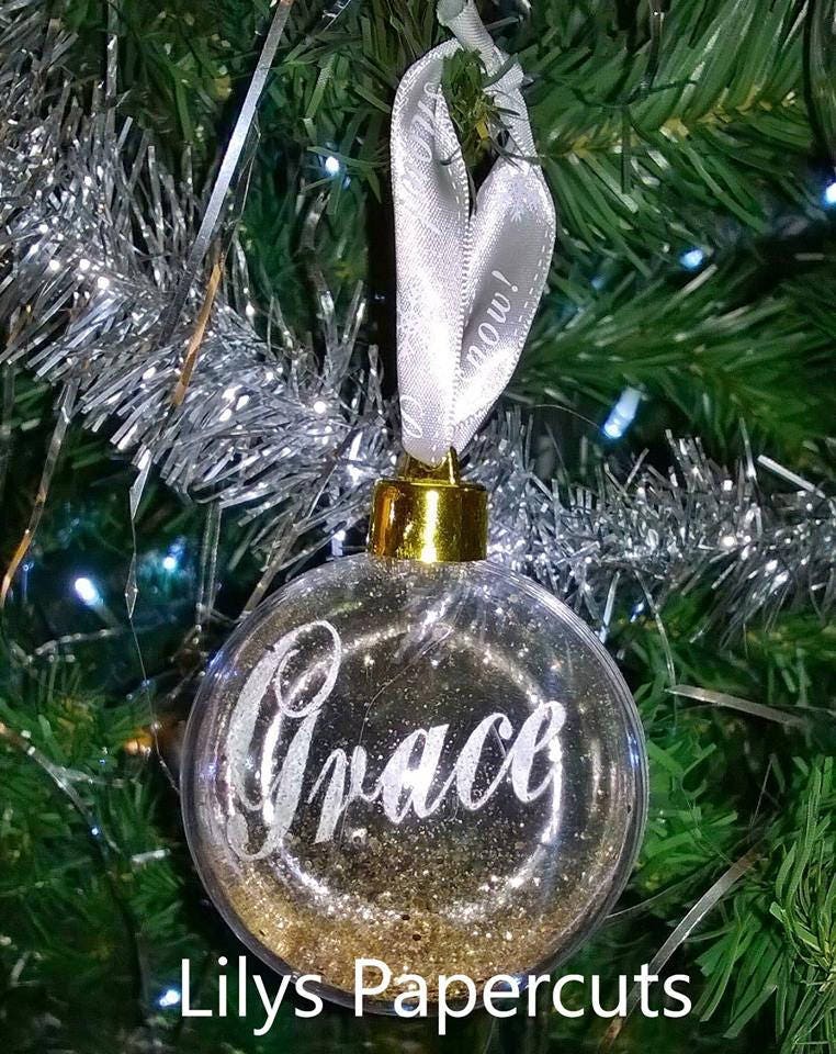 Personalised Christmas Bauble, Remembrance, Glitter, Ribbon, Bespoke, Handmade, Papercut, Decoration, Tree Gift, Unique - Thumbnail 2