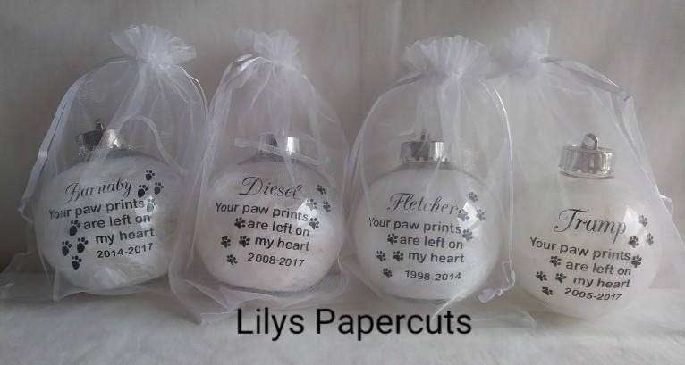 Beloved Pet, Remembrance Bauble, Loved Pet, Paw Prints, Lost Pet, Memorial baubles for dogs, Pet Memorial, Feather Filled - Thumbnail 3
