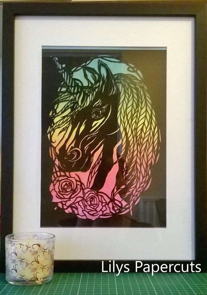 A Handcut Framed Obsidian The Unicorn Handmade Papercut Artwork