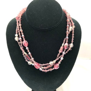 purple multi-strand necklace, lavender multi-strand beaded necklace, multi-strand beaded choker, statement beaded choker, purple necklace