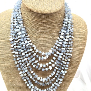aquamarine beaded statement necklace, waterfall necklace, boho necklace, multistrand necklace, unique long necklace, light blue necklace