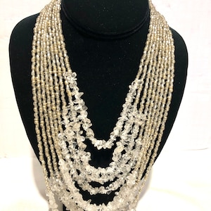 crystal multi-strand necklace, white waterfall necklace, crystal waterfall necklace, statement necklace, white statement necklace, summer