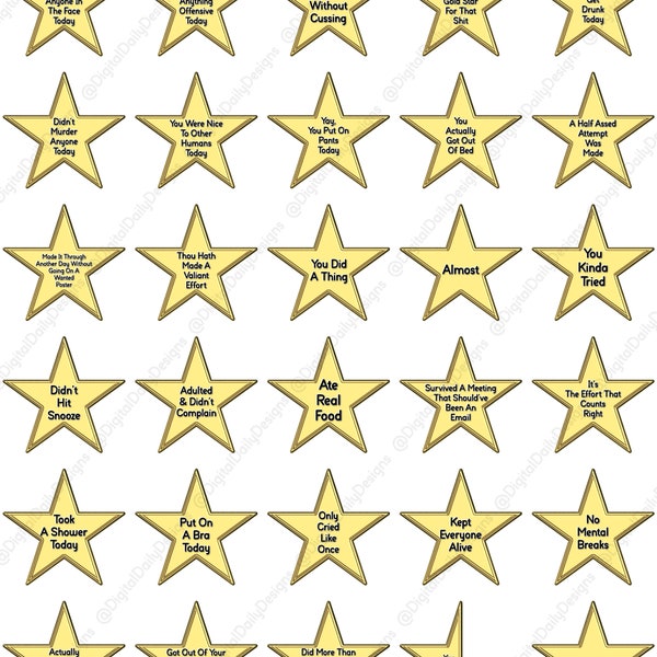 Adulting Gold Star and Star Rating Digital Sticker Set