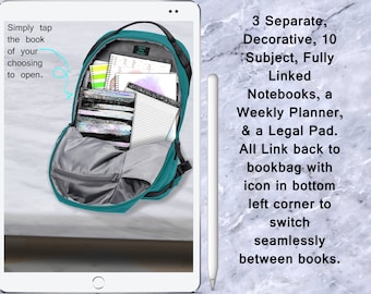 Bolsa digital totalmente vinculada com 3 cadernos separados, decorativos e vinculados individualmente, um planejador semanal e um bloco de notas (conjunto RBC)