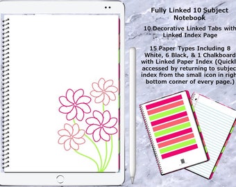 Watermelon Flowers - 10 Subject Linked Digital Notebook