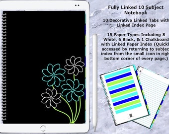 Aqua Flowers - Caderno digital vinculado com 10 assuntos