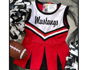 Red & Black Cheer Uniforms, Infant Cheer Uniforms, Cheer Uniforms, Toddler Cheer Outfit, Red Cheer Uniforms, School Spirit Wear, Cheer Dress