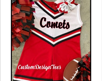 Red and Black Cheer Uniform, Toddler Cheer Uniforms, Toddler Cheer Dress, School Spirit, Girs Cheer Dress, Toddler Uniform, Red Cheer Dress