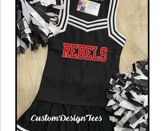 Black & White Cheer Uniforms , Girls Cheer Uniforms, School Spirit, Girls Cheer, Custom Design Tees, Girls Cheer Tops, Girls Christmas Gift