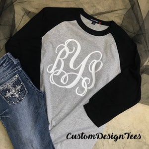 Monogram Raglan T, Initial Shirt, Gifts for Mom, Monogram Shirt, Custom Design Tees, Mother's Day Gift, Christmas Gift, Kids Monogram Shirt