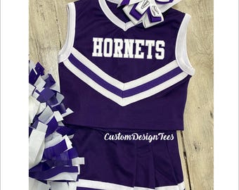 Purple & White Cheer Uniform, Cheerleading Outfit, Toddler Cheer Uniforms, Girls Cheer Uniform, School Spirit Uniform, Toddler Cheer Outfit