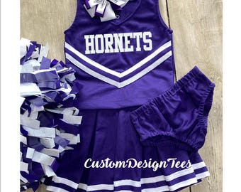 Purple White Toddler Cheerleader Uniform, Custom Cheer Uniform, Baby Cheer Gift, Toddler Cheer Outfit, School Spirit Wear, Custom Cheer Set