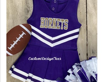 Purple and White Baby Cheerleader Uniform, Baby Game Day Wear, Infant Cheer Dress, Custom Toddler Cheer Uniform, School Spirit Uniforms