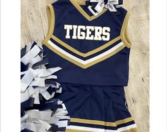 Navy and Gold Cheer Uniform, Cheerleading Outfit, Toddler Cheer Uniforms, Girls Cheer Uniform, School Spirit Uniforms, Toddler Cheer Outfit