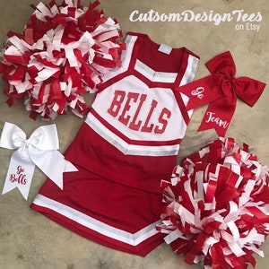 Cheerleader Uniforms , Girls Cheer Uniforms, School Spirit, Ladies Cheer, Custom Design Tees, Girls Cheer Tops, School Spirit Uniforms RED/WHITE/SILVER