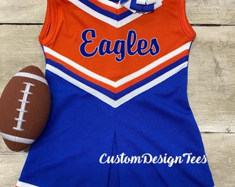 Royal & Orange Cheer Uniform, Toddler Cheer Uniform, Toddler Cheer Dress, School Spirit, Girl Cheer Dress, Toddler Uniform, Blue Cheer Dress