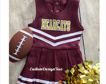 Maroon and White Baby Cheerleader Uniform, Baby Game Day Wear, Infant Cheer Dress, Custom Toddler Cheer Uniform, School Spirit Uniforms