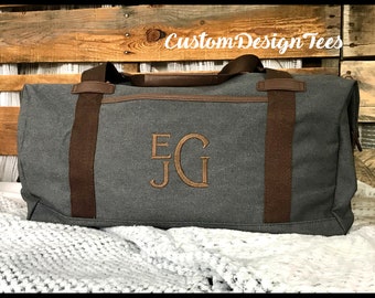 Personalized Canvas Duffel Bag – Embroidered Gym Bag, Travel Weekender Bag, Overnight Bag for Men, Groomsmen Gift, Christmas Gift for Him