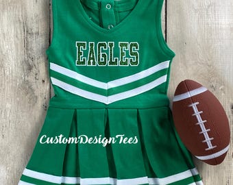 Kelly Green and White Baby Cheerleader Uniform, Baby Game Day Wear, Infant Cheer Dress, Custom Toddler Cheer Uniform, School Spirit Uniforms
