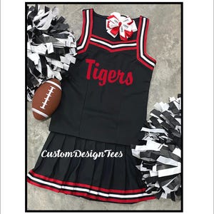 Sale! Black & Red Cheerleader Uniforms , Girls Cheer Uniforms, Black Cheer Outfit, Girls Cheer, Custom Design Tees, Girls Cheer