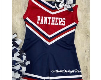 Navy and Red Cheer Uniform, Toddler Cheer Uniform, Toddler Cheer Dress, School Spirit, Cheer Dress, Toddler Uniform, Navy Red White Outfit