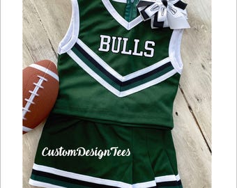 Green and Black Cheer Uniform, Cheerleading Outfit, Toddler Cheer Uniform, Girls Cheer Uniform, School Spirit Uniforms, Toddler Cheer Outfit