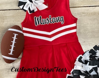 Red White Baby Cheer Uniform, Infant Cheerleader Outfit, Toddler Cheer Dress, Personalized Game Day Outfit, Custom Team Name Spirit Wear