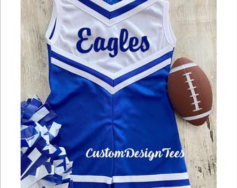 Royal Blue and White Cheer Uniform, Toddler Cheer Uniform, Toddler Cheer Dress, School Spirit, Cheer Dress, Toddler Dress, Blue White Dress
