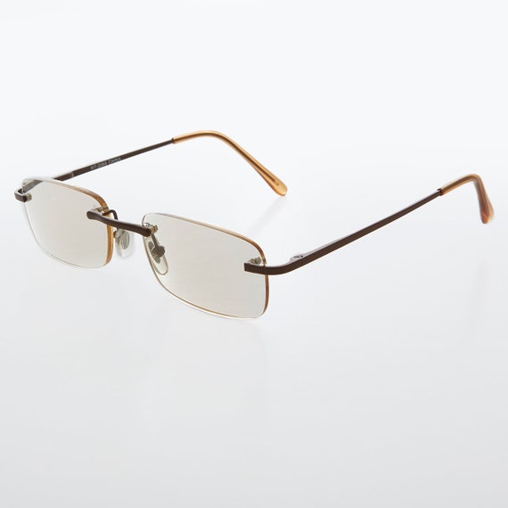 Buy Brown Rimless Reading Glasses With Copper Temples Ryan