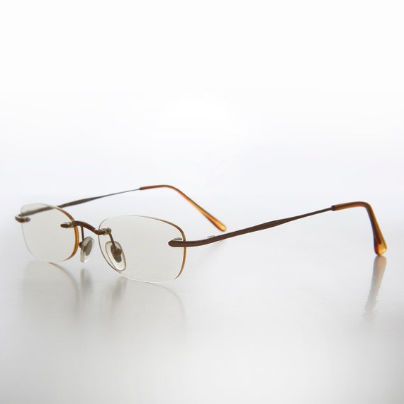 Brown Rimless Tinted Rectangular Lens Reader - Ryn - image 1