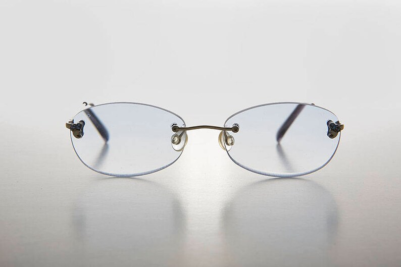 Blue Colored Lens Reading Glasses / Oval Rimless / 4.00 Etsy