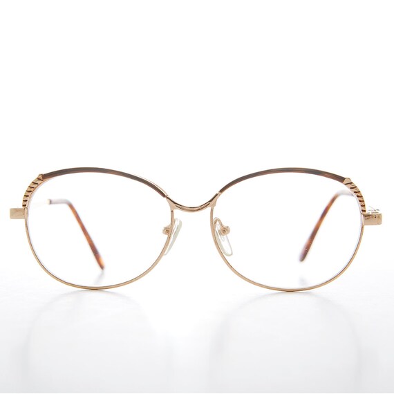 Elegant Gold Women's Readers with Brown Accents -… - image 1