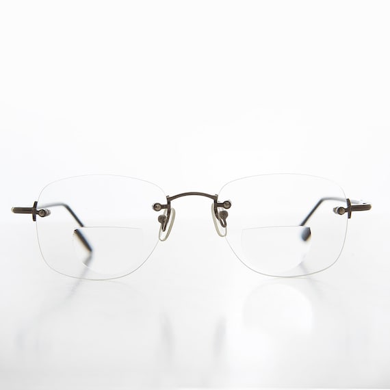 Rimless Bifocal Readers Gray Silver Frame - Glassy