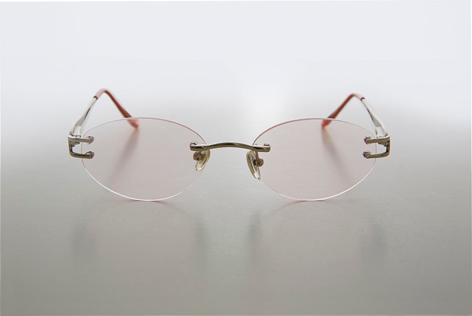 Oval Reading Glasses With Pink Tinted Lens And Silver Frame Etsy 