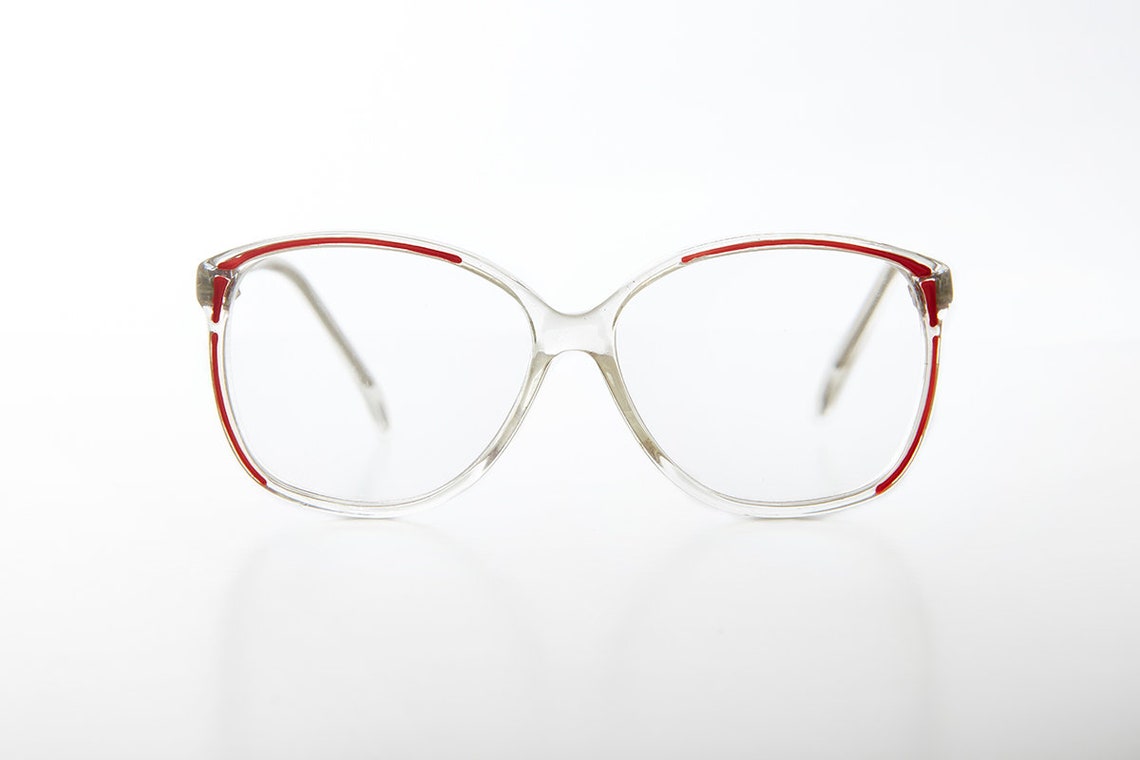 Women's Large Old Fashion Reading Glasses Clear Red / 1.00 Etsy