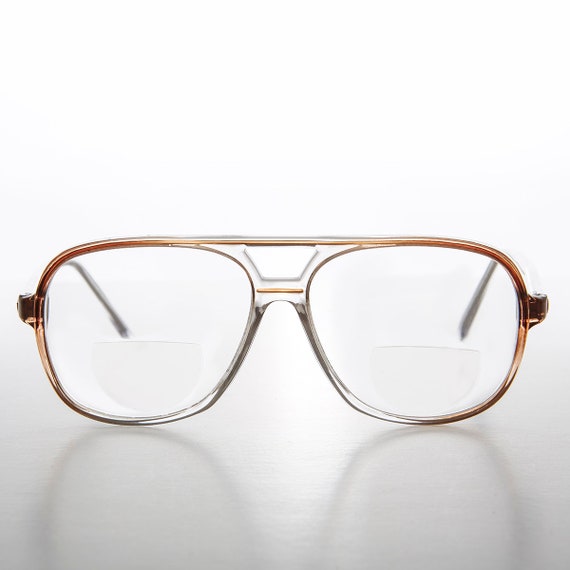Bifocal Aviator Reader Clear Frame and Brown Acce… - image 1