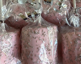 Pink & Silver Chocolate Covered Marshmallows Pop, Pink Treats, Girls Baby Shower Favor, Girls Baptism Favor, Pink Candy,