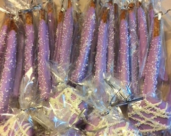 COMBO: Lavender Treats, Lavender Purple Chocolate Dipped Pretzel Rods, Purple Chocolate Covered Oreo Cookies, Girls Baby Shower Favors