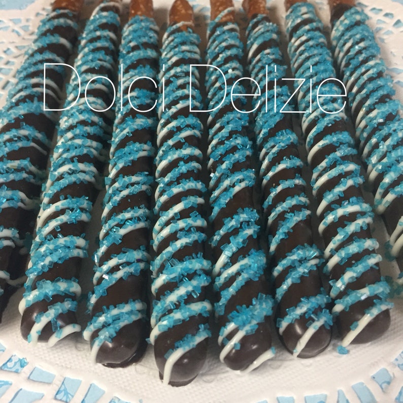 Blue Chocolate Covered Dipped Pretzels Blue Birthday Favors Etsy