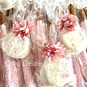 COMBO:  White Oreos, Pink White flower Chocolate Oreos, Pink Pretzels, Girls Baby Shower Favors, White Pink Chocolate Covered Pretzels