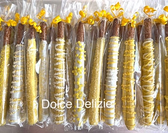 Yellow Treats, Yellow Chocolate Dipped Pretzels, Yellow Candy, Yellow Wedding Favors, Baby Shower Favors, Gender Reveal Party Favors