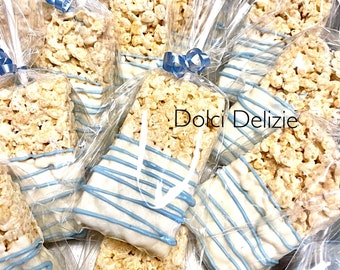 White Rice Krispie Treats, White Rice Krispy Treats,  White Boys Baby Shower Favors, Boys Baptism Treat, White Chocolate Rice Krispie Treats