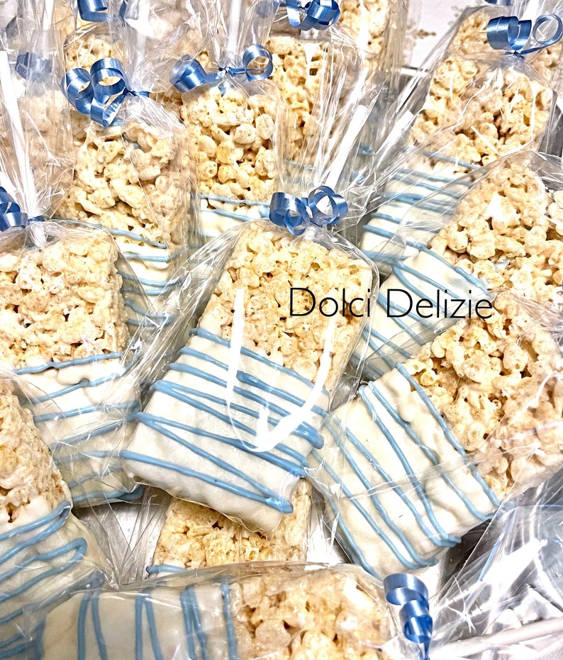 White Rice Krispie Treats, White Rice Krispy Treats, White Boys Baby Shower Favors, Boys Baptism Treat, White Chocolate Rice Krispie Treats Bild 1